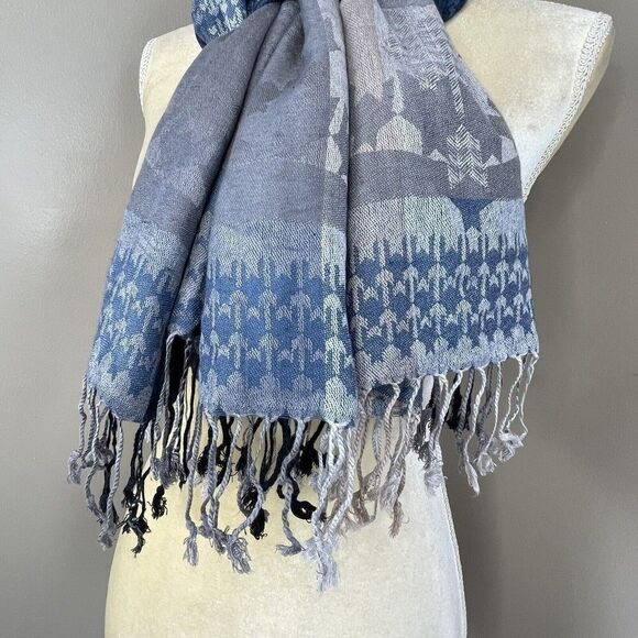 Unisex Multicolored Plaid Acrylic Fringe Scarf  33” x 28” Cotton/Viscose - Picture 14 of 15